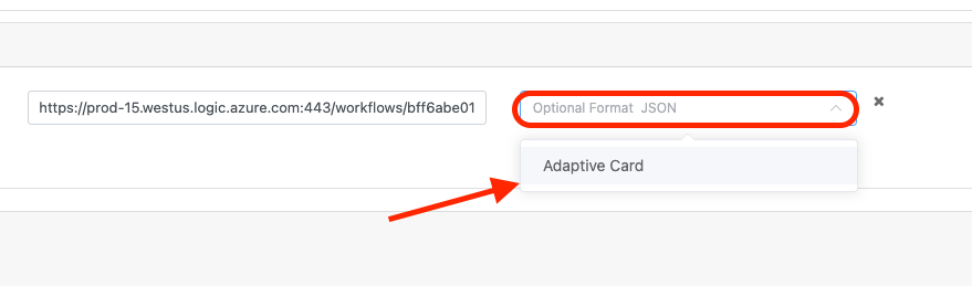 Select an optional format and select adaptive card