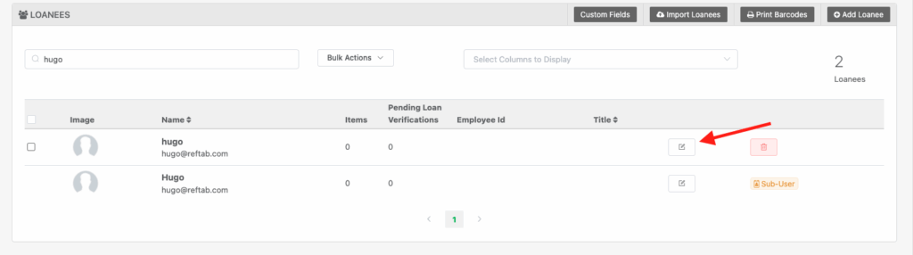 Click the Edit button on the loanee