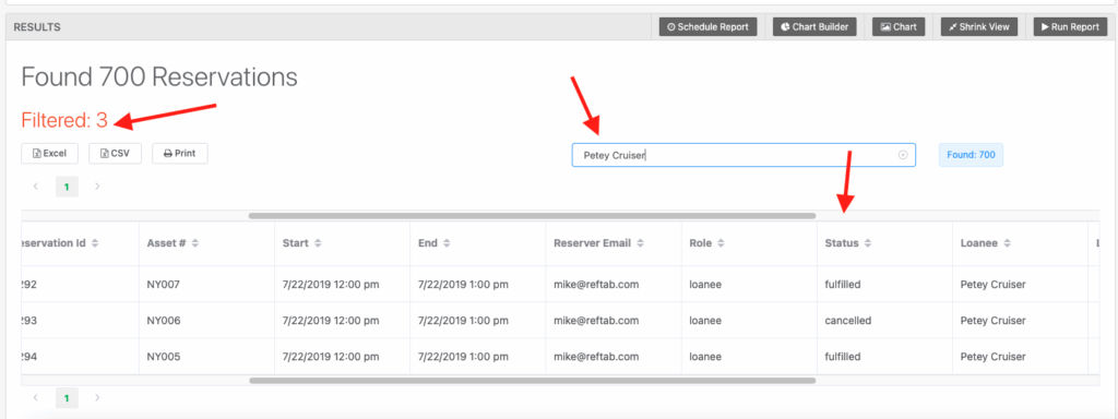 Find all reservations for “Petey Cruiser”