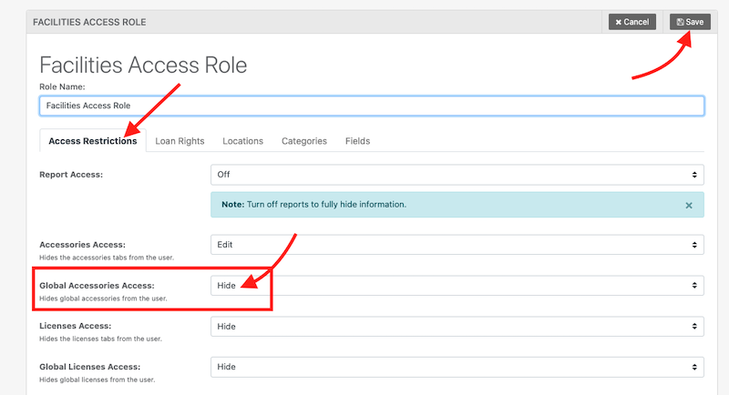 Hiding global accessories from users