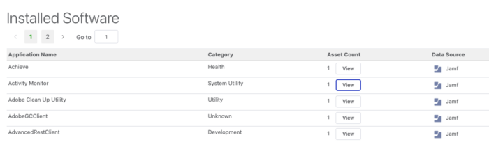 Installed software table