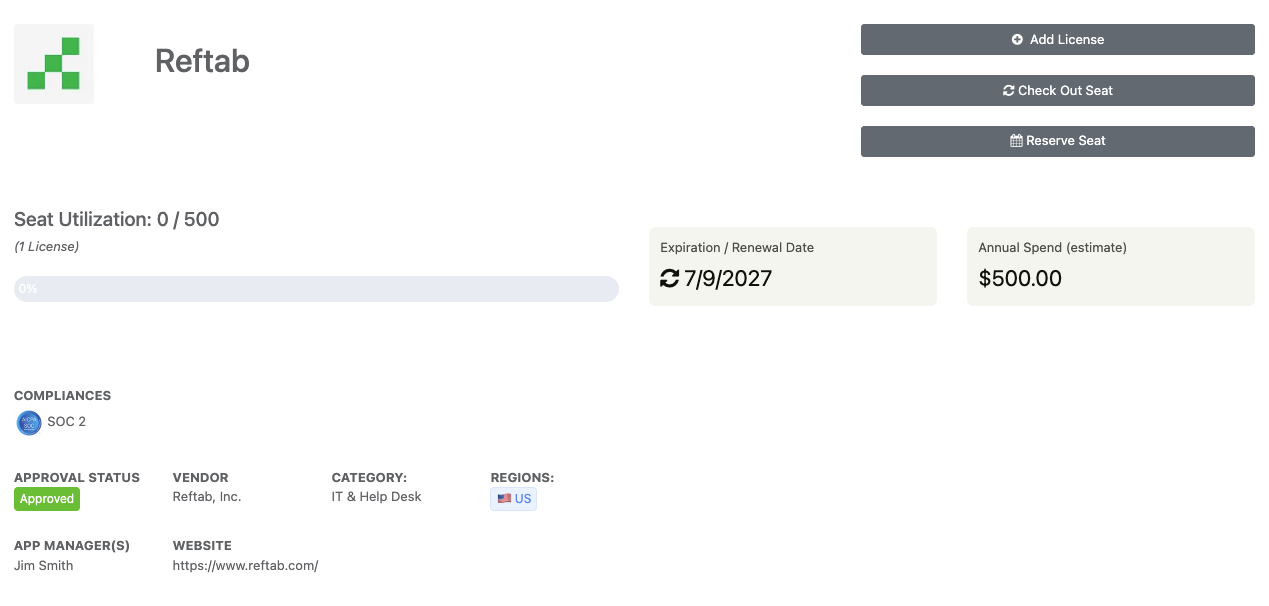 Showing an example license