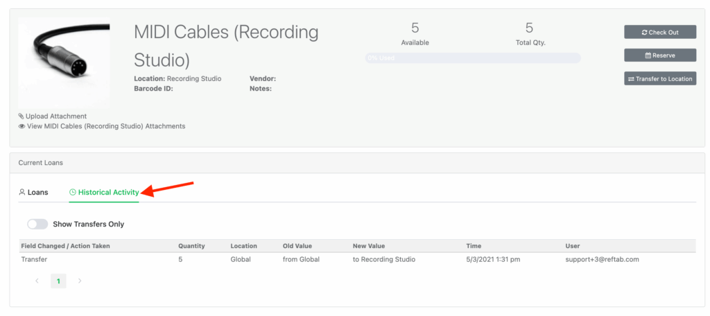 Showing historical activity