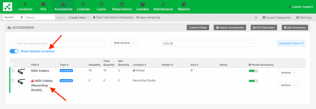 Showing nested locations
