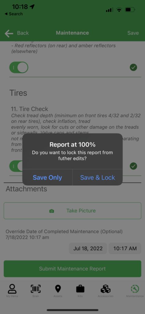 Submit maintenance report