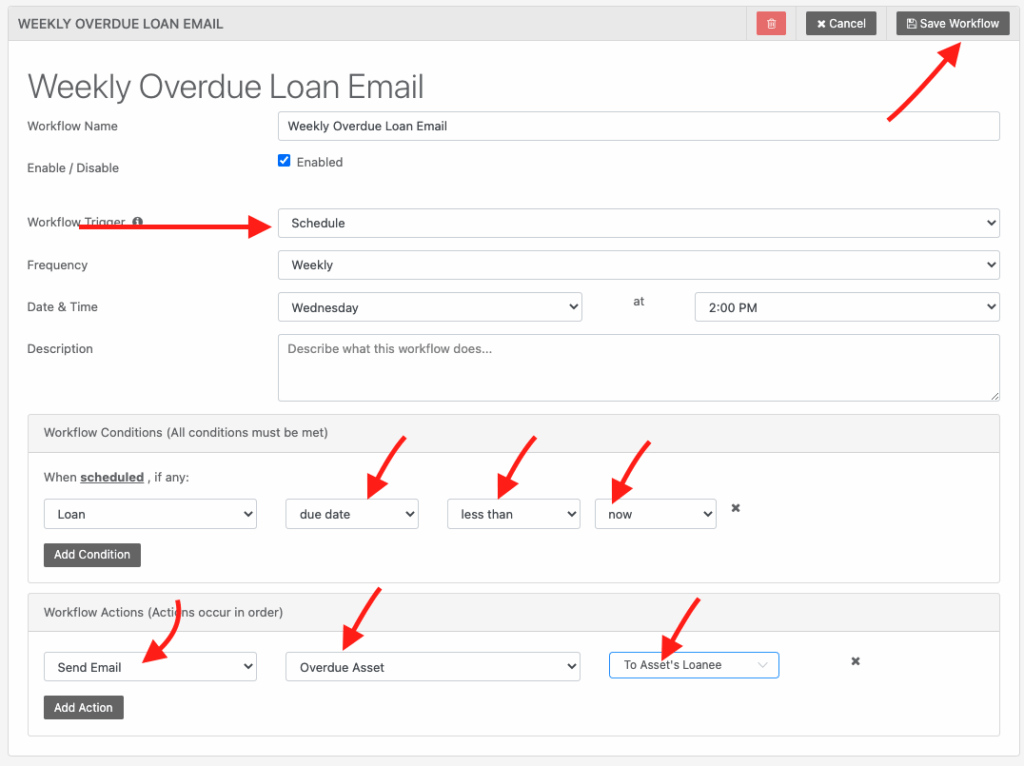 Weekly overdue loan email