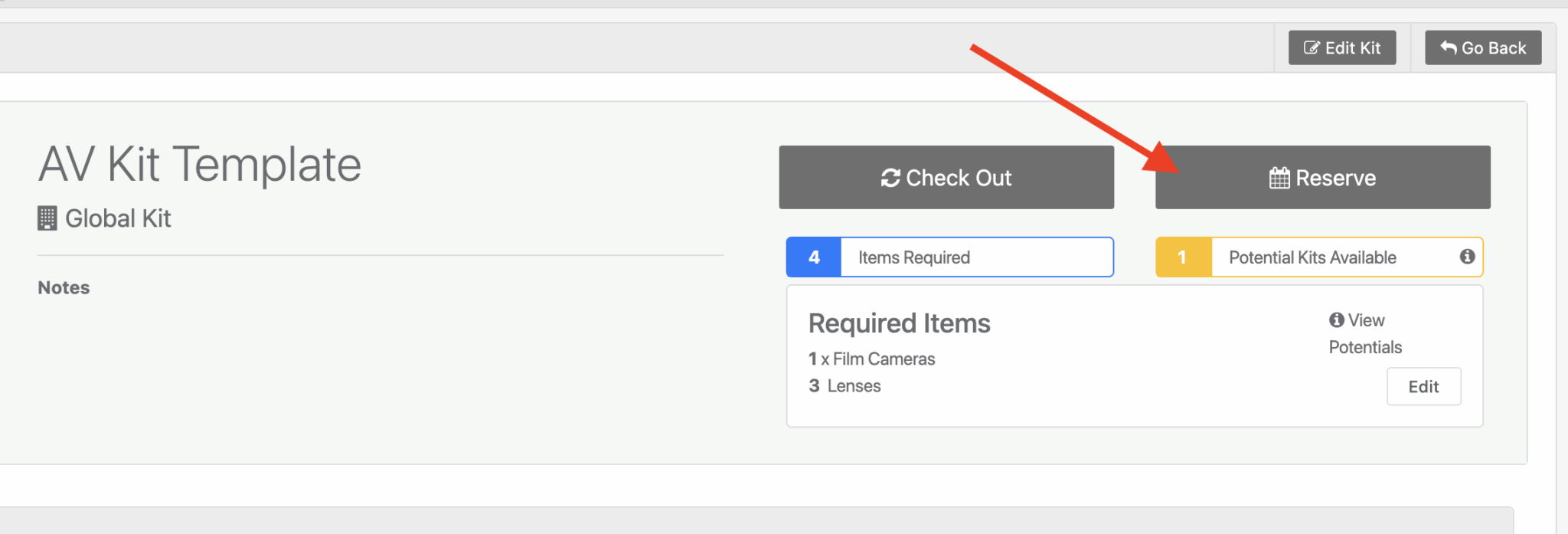 Reserve kit button