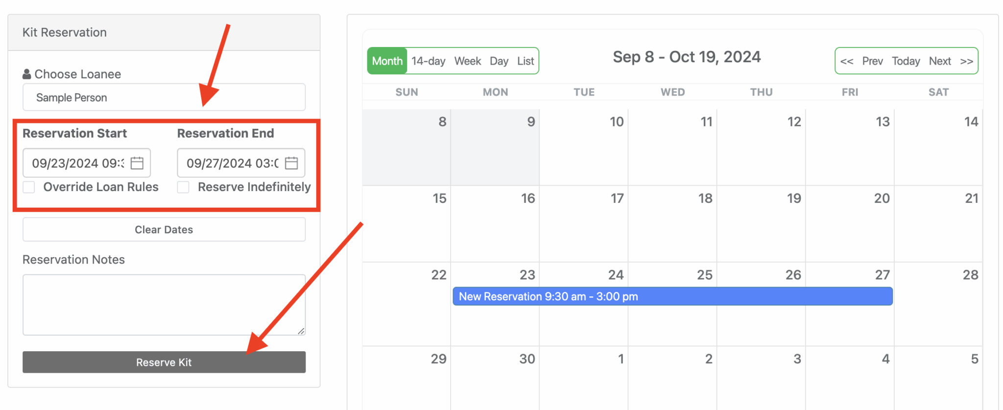 dates selection image