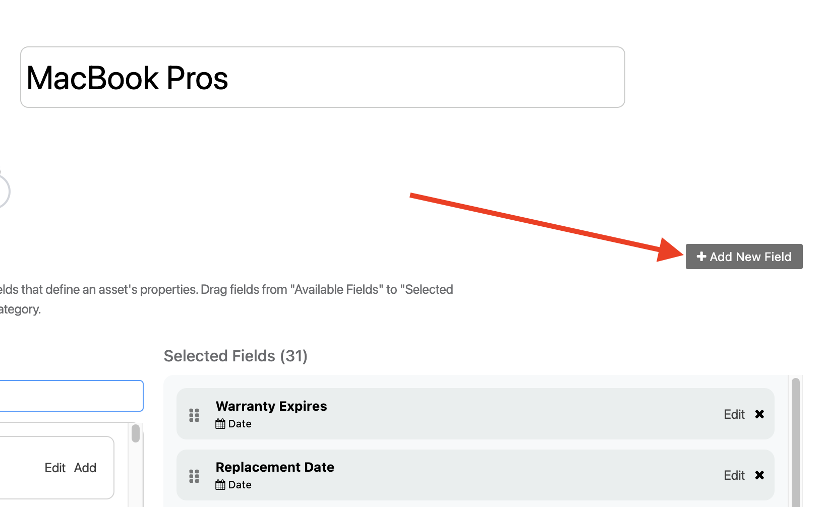 Adding new field button