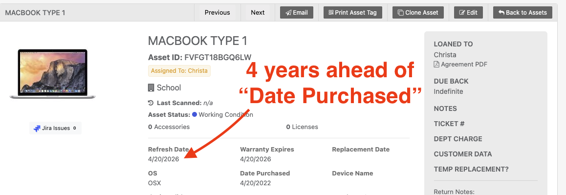 Showing calculated refresh date.