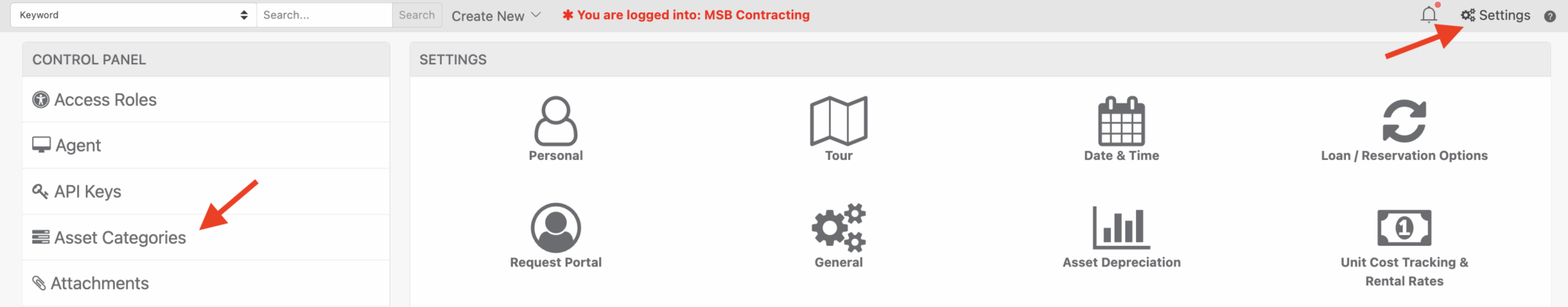 Navigate to asset categories