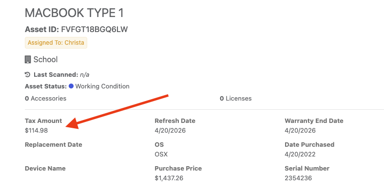 Showing calculated tax amount.