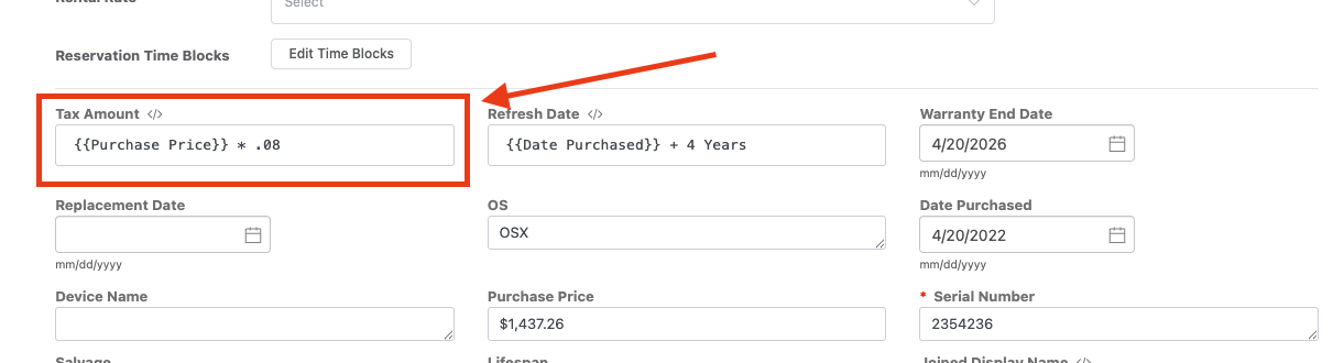 Expression field using tax amount