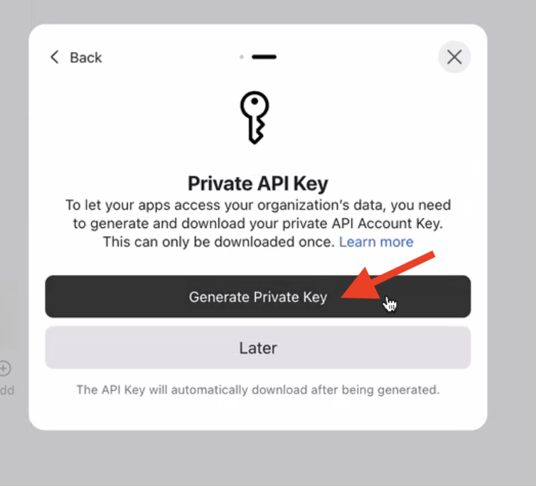 Copy Private API Key