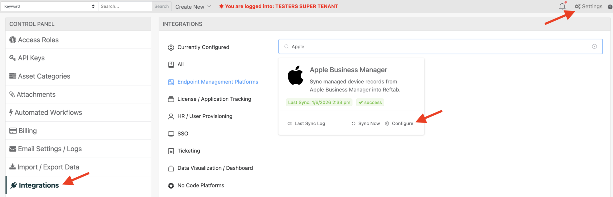 Navigate to the Apple Business Manager integration