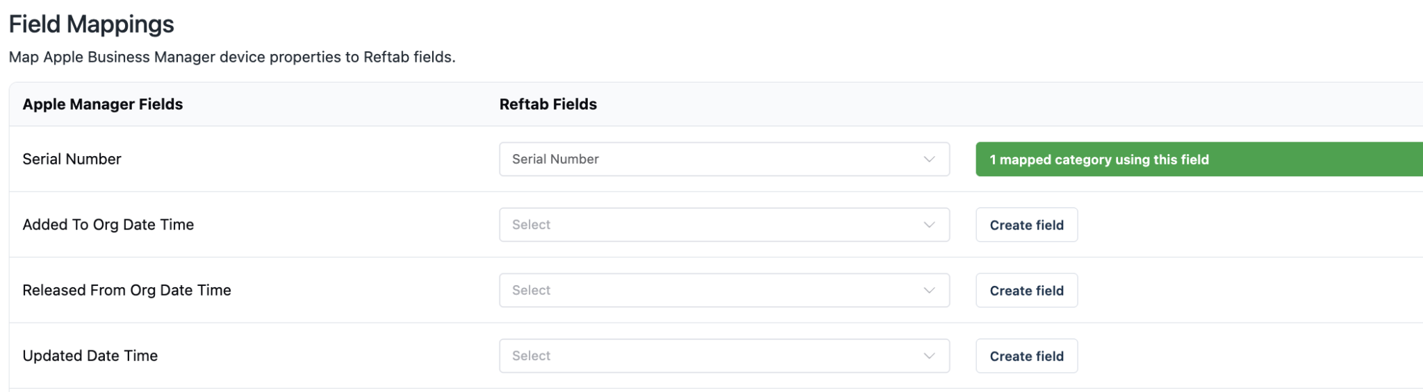 Map ABM fields to Reftab Fields