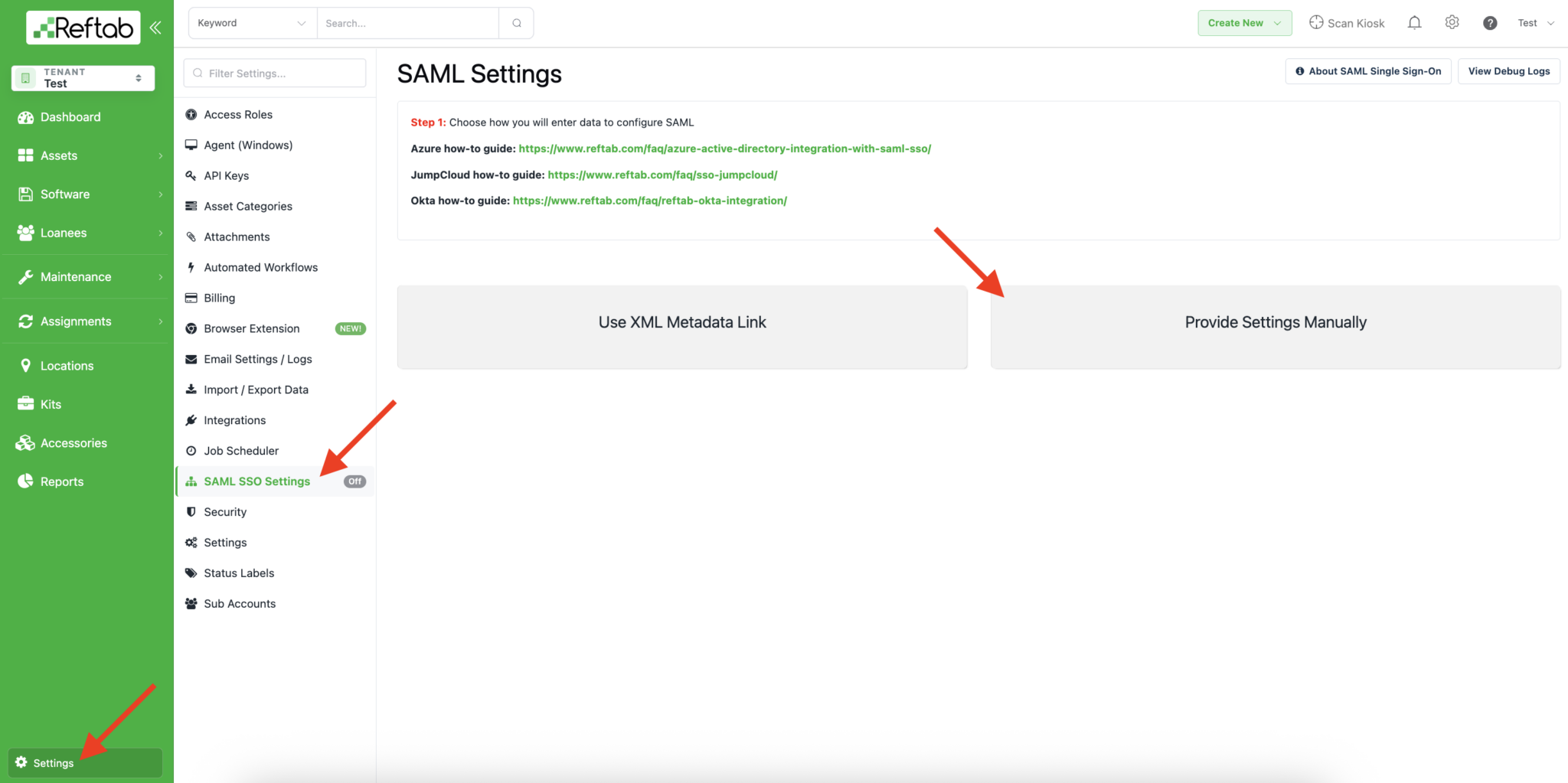 Navigating to SAML Settings