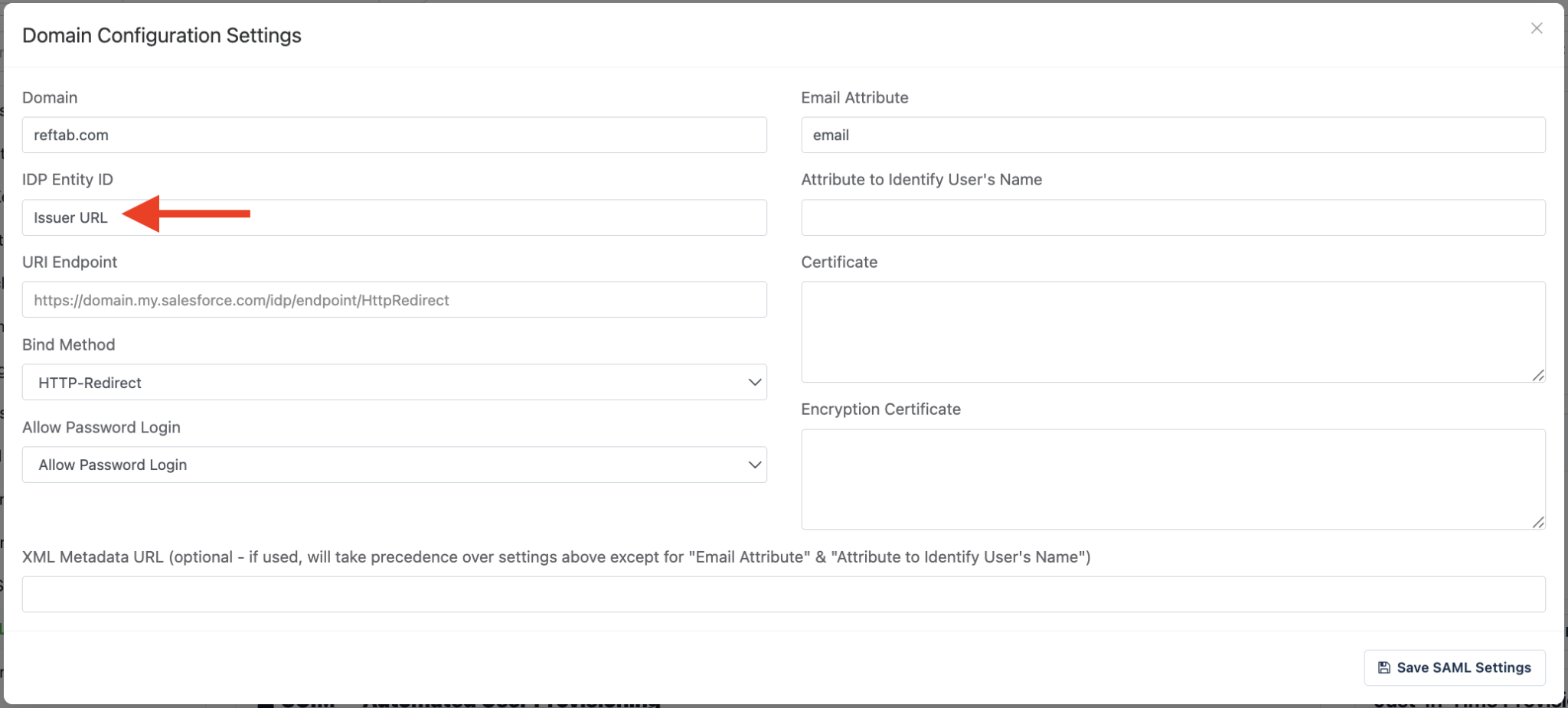 Entire IDP Entity ID URL