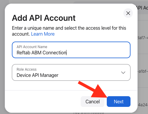 name the abm api account