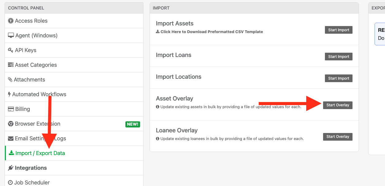 navigating to asset overlay