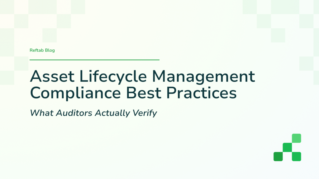 A light green image with the Reftab logo and "asset lifecycle management" text overlay