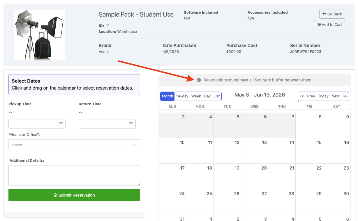 Reftab - Reservation buffer time notice