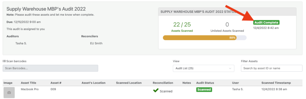 Completed Asset Audit