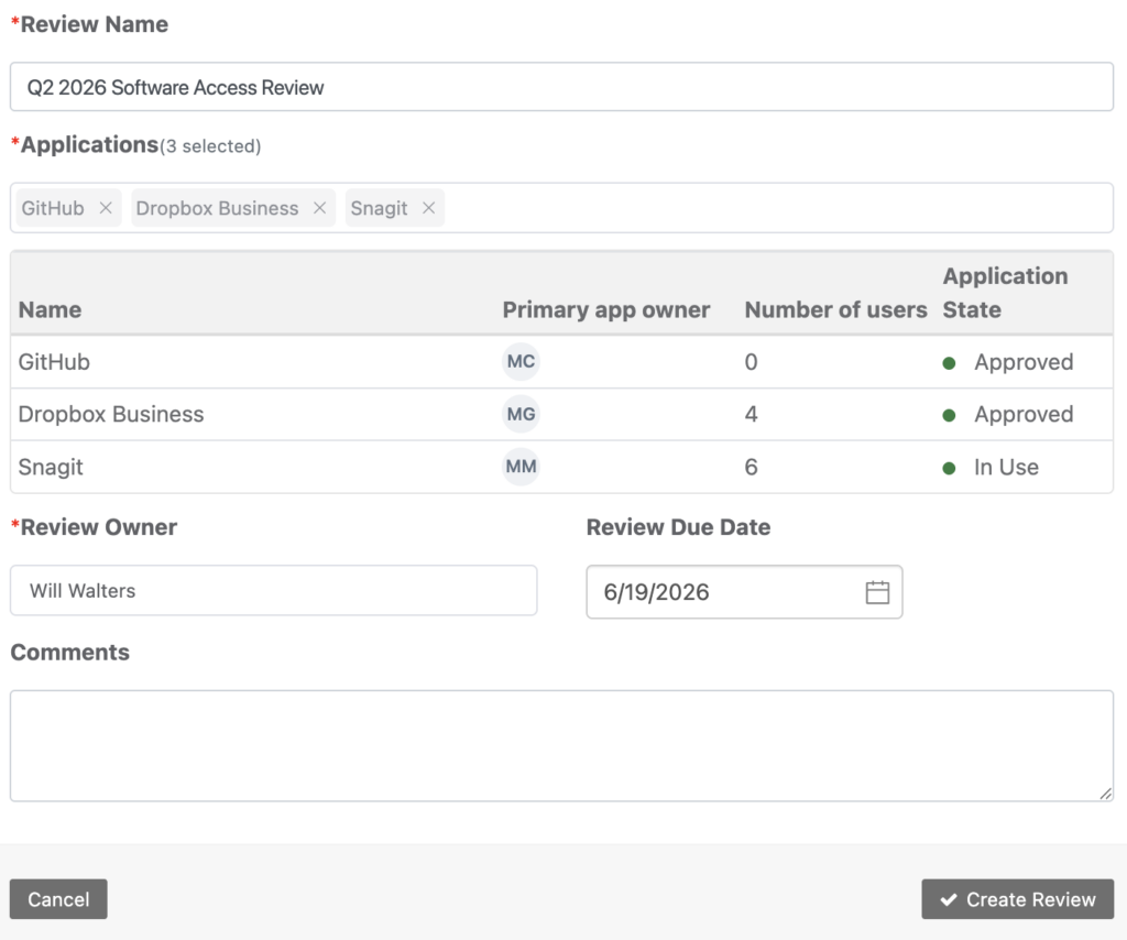 Creating a Software Access Review