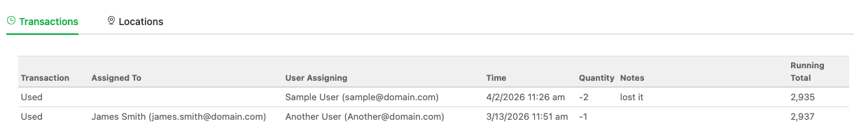 Example consumable historical transaction