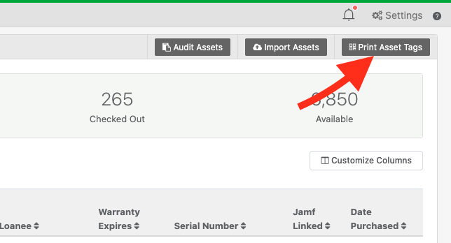 Reftab Print Asset Tags Button