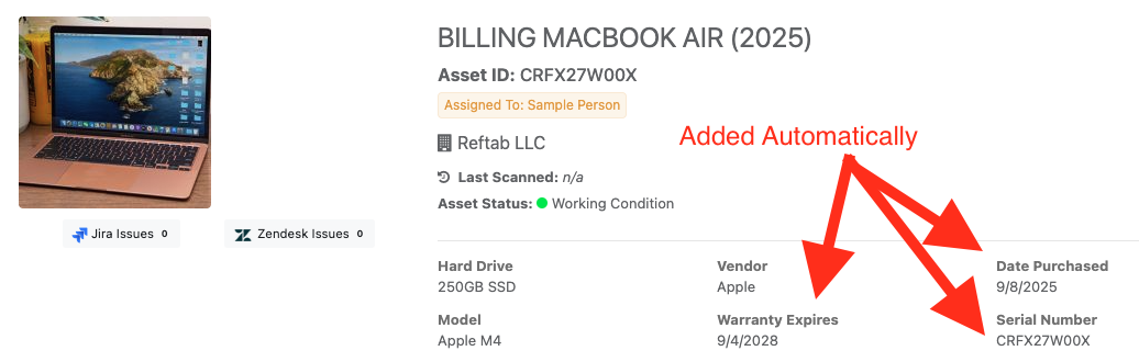 Reftab - tracking hardware serial numbers and warranty dates