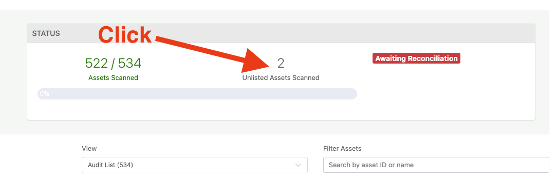 show unlisted assets during reconciliation