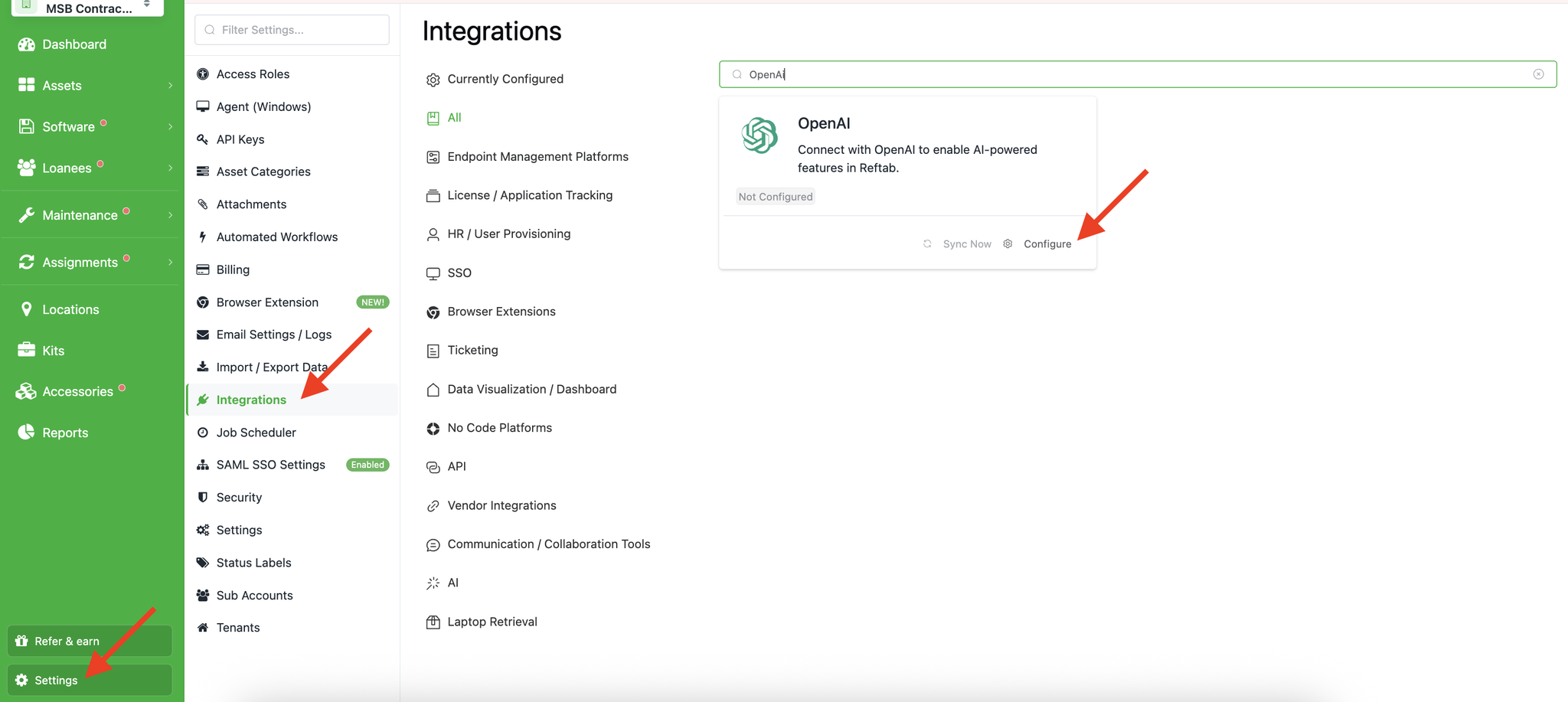 Navigate to OpenAI Integration in Reftab