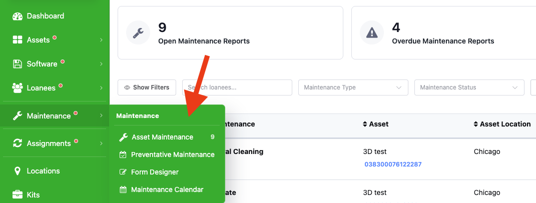 Four Maintenance parts in Reftab